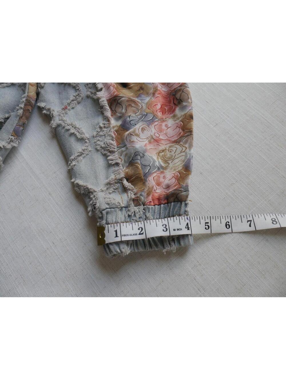 POL Womens S Oversized Distressed Denim Hoodie Floral Patchwork Frayed Jacket - Picture 9 of 12